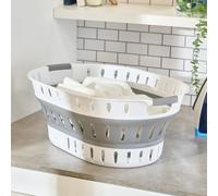 OHS Collapsible Laundry Basket Grey, Foldable Laundry Baskets with Handles Pop Up Plastic Washing Basket for Laundries Easy To Carry Spacious Clothes Storage Container