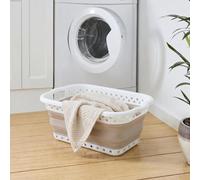 OHS Collapsible Laundry Basket Plastic Pop Up Washing Basket, Natural | Foldable Laundry Basket Storage Container Space Saving Portable Washing Tub Laundry Hamper with Handles for Sorting & Drying