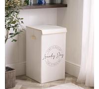 OHS Collapsible Laundry Basket with Lid, Clothes Hampers for Laundries with Handles Printed Slogan Large Foldable Laundry Bag for Bedroom Bathroom Washing Baskets, Beige - 66 x 35 x 35cm