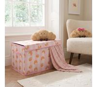 OHS Collapsible Storage Box Croissant Fabric Box with Lid Large,Pink/White
