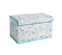 OHS Collapsible Storage Box Illustrated Bow Fabric Box with Lid Large, Blue | Wardrobe Storage Boxes Closet Toys Organiser Bin with Handles Book Box Foldable Storage Basket for Clothes Book Shelf Office
