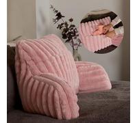 OHS Comfy Reading Pillows, Ribbed Faux Fur Cuddle Cushion Sofy Cosy Gaming Cushion with Heatable Pocket Support Pillow with Arms Sit up In Bed Pillow, Blush Pink