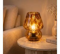OHS Confetti Mushroom Glass Lamp Battery Operated Lights Indoor, Brown | No Wires or Sockets Needed Warm Ambient Glow Glass and Metal Build Cordless Table Lighting Easy Wipe Clean Battery Table Lamp