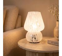 OHS Confetti Mushroom Glass Lamp Battery Operated Lights Indoor, White | No Wires or Sockets Needed Warm Ambient Glow Glass and Metal Build Cordless Table Lighting Soft Bedroom Lighting Night Lamp