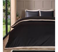 OHS Contrast Border Microfibre Bedding Set Duvet Cover with Pillowcase in Jet Black | Size: Double OHS Jet Black Double