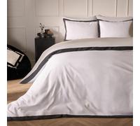 Ohs Contrast Border Microfibre Bedding Set Duvet Cover With Pillowcase, White/charcoal - King