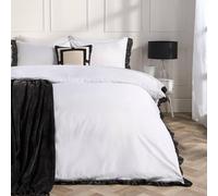 OHS Contrast Frill Edge Duvet Cover Set with Pillowcase Microfibre Bedding in White | Size: Double OHS White Double