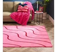 OHS Contrast Wave Tufted Rugs for Bedroom, Soft Fluffy Rugs Living 120 x 170 Home Decorations Non Slip Hallway Runner Bedroom Rug Medium Non Shedding Low Pile Carpet, Pink/Red