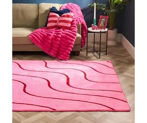 OHS Contrast Wave Tufted Rugs for Bedroom, Soft Fluffy Rugs Living Large 160x230 Lounge Home Decorations Modern Non Slip Bedroom Rug Non Shedding Low Pile Carpet, Pink/Red