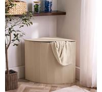OHS Corner Laundry Hamper with Lid, Foldable Laundry Basket Freestanding Clothes Hampers for Laundries Washing Basket for Bedroom Bathroom, Natural - 55 x 49 x 39cm