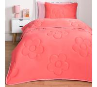 OHS Coverless Duvet 7.5 Tog Pillowcase Quilt Daisy Bedding Set, Coral - Single