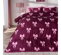 OHS Coverless Duvet Double, 10.5 Tog Bow Bedding Soft Warm Microfibre Coverless Duvet Summer Winter Camping Blanket Quilt Washable Double Duvets with Pillowcases, Burgundy