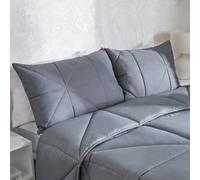 OHS Coverless Duvet Geo Quilted 7.5 TOG Bedding Pillowcase Bed Set in Light Grey | Size: Double OHS Light Grey Double