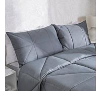 OHS Coverless Duvet Geo Quilted 7.5 TOG Bedding Pillowcase Bed Set in Light Grey | Size: Single OHS Light Grey Single