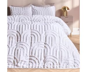 OHS Coverless Duvet King Size, 7.5 Tog Tufted Arches Quilted White Bedding Soft Warm Comfortable Coverless Duvet Summer Camping Blanket Washable Quilt King Size Duvets with Pillowcases