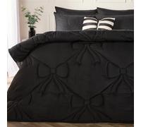 OHS Coverless Duvet King Size, Gifts for Women 7.5 Tog Bow Bedding Soft Warm Microfibre Lattice Bow Quilted Coverless Duvet Summer Camping Quilt Comfy Washable King Size Duvets with Pillowcases, Black