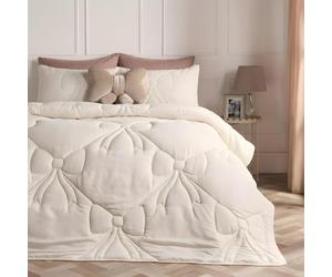 OHS Coverless Duvet King Size, Gifts for Women 7.5 Tog Bow Bedding Soft Warm Microfibre Lattice Bow Quilted Coverless Duvet Summer Camping Quilt Comfy Washable King Size Duvets with Pillowcases, Ivory