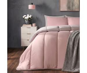 OHS Coverless Duvet Single, 10.5 Tog Reversible Soft Warm Microfibre Comfy Coverless Duvet Summer Winter Camping Blanket Washable Quilt Bedding Single Duvets with Pillowcase, Blush Pink/Grey