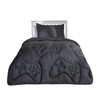 OHS Coverless Duvet Single 7.5 Tog, Soft Warm Microfibre Gaming Quilted Comfortable Summer Coverless Duvet Lightweight Washable Single Bed Duvets with Pillowcase, Charcoal Grey