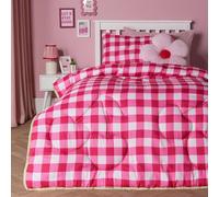 OHS Coverless Duvet Single 7.5 Tog, Soft Warm Microfibre Reversible Gingham Cherry Quilted Lightweight Comfortable Summer Duvets Washable Single Duvet with Pillowcase, Red