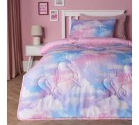 OHS Coverless Duvet Single 7.5 Tog, Soft Warm Microfibre Tie Dye Unicorn Quilted Summer Duvets Lightweight Comfortable Pink Reversible Washable Single Duvet with Pillowcase