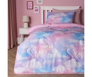 OHS Coverless Duvet Single 7.5 Tog, Soft Warm Microfibre Tie Dye Unicorn Quilted Summer Duvets Lightweight Comfortable Pink Reversible Washable Single Duvet with Pillowcase