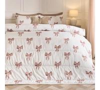 OHS Coverless Duvet Single, Bow Gifts for Women 10.5 Tog Bow Bedding Washable Coverless Duvet Soft Comfy Microfibre Summer Winter Camping Blanket Single Quilt Cover with Pillowcase, Ivory