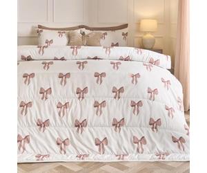 OHS Coverless Duvet Single, Bow Gifts for Women 10.5 Tog Bow Bedding Washable Coverless Duvet Soft Comfy Microfibre Summer Winter Camping Blanket Single Quilt Cover with Pillowcase, Ivory