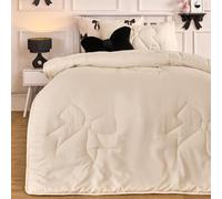 OHS Coverless Duvet Single, Gifts for Women 7.5 Tog Bow Bedding Soft Warm Microfibre Bow Quilted Coverless Duvet Summer Camping Quilt Comfy Washable Single Duvets with Pillowcase, Ivory