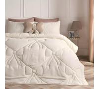 OHS Coverless Duvet Single, Gifts for Women 7.5 Tog Bow Bedding Soft Warm Microfibre Lattice Bow Quilted Coverless Duvet Summer Camping Quilt Comfy Washable Single Duvets with Pillowcase, Ivory
