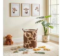 OHS Cow Print Baby Laundry Basket Kids Storage Toy Basket, Brown/Natural