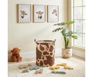OHS Cow Print Baby Laundry Basket Kids Storage Toy Basket, Brown/Natural | Foldable Kids Laundry Basket Freestanding Clothes Laundry Hamper with Handles Baskets for Kids Toys Room Nursery Home Bedroom