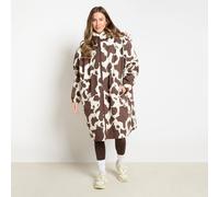OHS Cow Print Water Resistant Coat Sherpa Lined Drying Changing Robe in Brown | Size: Large/XL OHS Brown L/XL