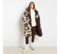 OHS Cow Print Water Resistant Coat Sherpa Lined Drying Changing Robe in Brown | Size: S/M OHS Brown S/M