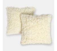 OHS Cream Cushion Covers 45 x 45cm, Super Soft Fluffy Sofia Faux Fur Decorative Square Throw Pillow Covers with Invisible Zipper for Couch Living Room Bedroom 2 Pack