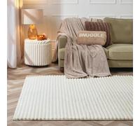 OHS Cream Rugs Living Room, Faux Fur Ribbed Area Rugs for Bedroom Home Decorative Super Soft Comfy Modern Small Rug Anti Slip Low Pile Floor Carpet Non Shedding, 80 x 150cm