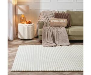 OHS Cream Rugs Living Room, Faux Fur Ribbed Area Rugs for Bedroom Home Decorative Super Soft Comfy Modern Small Rug Anti Slip Low Pile Floor Carpet Non Shedding, 80 x 150cm