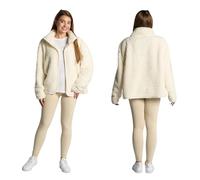 OHS Cream Teddy Fleece Jacket Women, Super Soft Cosy Full Zip Up Sweatshirt Long Sleeve Ladies Fleece Jackets Casualwear Winter Coat for Travel & Hiking, S/M