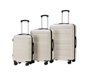 OHS Cream Travelling Suitcases for Holidays, Hardshell Lightweight Suitcases Set Durable Adjustable Handles 4 Wheels - Cabin Luggage, Medium Suitcase, Large Suitcase
