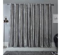 Sienna Crushed Velvet Eyelet Ring Top Pair of Fully Lined Curtains - Silver 46" x 72"