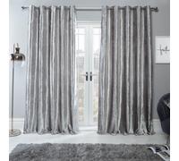 Sienna Pair of Crushed Velvet Fully Lined Eyelet Curtains - Silver / 116cm / 228cm