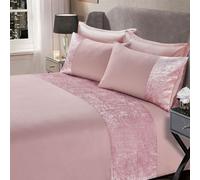 Ohs Crushed Velvet Panel Duvet Cover With Pillow Case Set - Blush, Double