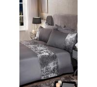 OHS Crushed Velvet Panel Duvet Cover with Pillow Case Set in Light Grey | Size: Double OHS Light Grey Double