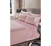 OHS Crushed Velvet Panel Duvet Cover with Pillow Case Set in Light Pink | Size: Single OHS Light Pink Single