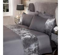 Ohs Crushed Velvet Panel Duvet Cover With Pillow Case Set - Silver, King