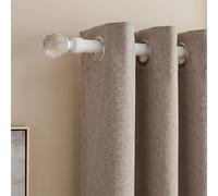 Ohs Crystal Ball Finial Metallic Silver 16mm Curtain Pole Extendable Rod 120-220Cm - Cream