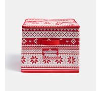 OHS Cube Storage Box Space saving Fabric Storage Basket with Handles and Zipper Lid Nordic Print Christmas Light Decorative Organiser Box for Home Office Nursery, Red