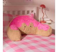 OHS Cuddle Cushion Doughnut, Reading Pillow for Bed Adult Kids Super Soft Teddy Fleece Cosy Gaming Cushion for Girls Boys with Arms Backrest Sit up in Bed Pillow Relaxing Comfy, Brown/Pink