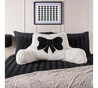 OHS Cuddle Cushion for Adults, Embroidered Bow Reading Pillow Super Soft cosy Teddy Fleece Back Support Cushion with Arms Hardboard Pillow Bed Cushions Relaxing Comfy, Monochrome