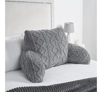 OHS Cuddle Cushion for Adults, Reading Pillow for Bed Sofa Super Soft Cosy Cable Knit Design Back Support Pillow with Arms Gaming Cushion for Relaxing Comfy, Grey